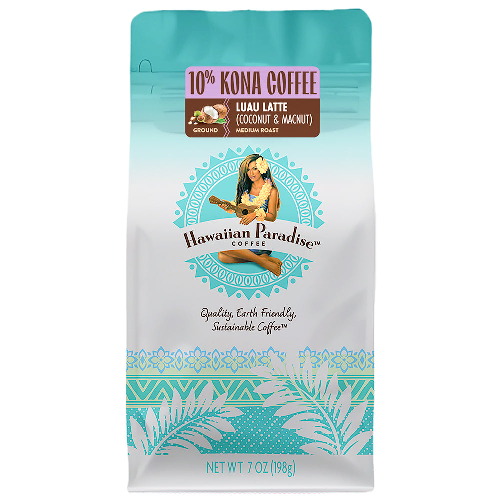 ハワイアンパラダイスコーヒー 10% コナコーヒー ルアウラテ(ココナッツ&マカダミア) 198g 送料無料 フレーバーコーヒー ハワイ 中挽き お土産
