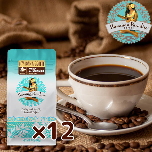 ハワイアンパラダイスコーヒー １０％ コナコーヒー バニラマカダミア １９８ｇ １２袋 送料無料 フレーバーコーヒー ハワイ 中挽き お土産