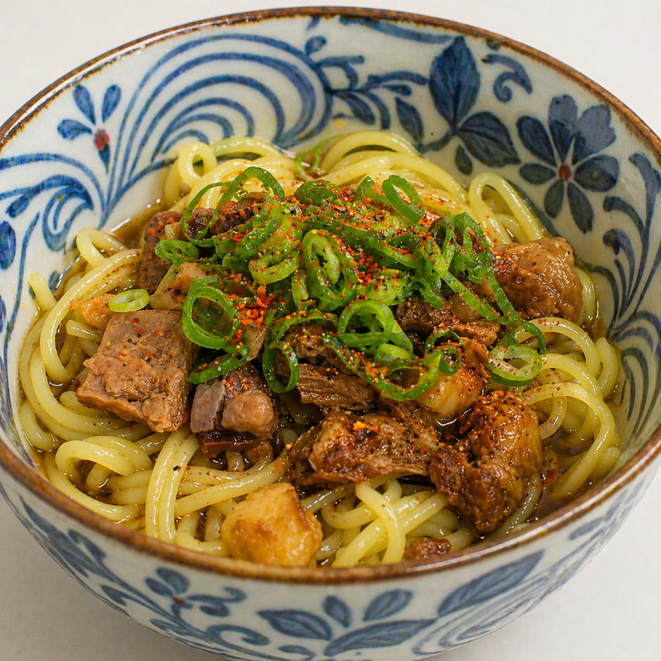 ぶっかけ牛すじラーメン １人前 具材入り 生麺 国産小麦100％使用 送料込み　ご当地ラーメン マルバヤシ