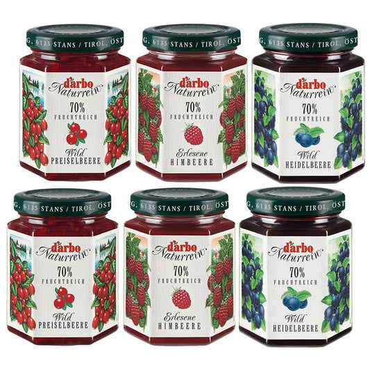 ダルボ  ジャム３品各２本セット ワイルドリンゴンベリー、ブルーベリー、ラズベリー １瓶２００ｇ 送料込み　　６本セット オーストリア　ヨーグルト 甘さ控えめ ホテル人気ジャム