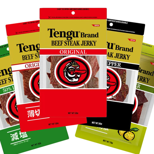 テングビーフジャーキー バラエティセット 5種類いろいろ 5袋 オリジナル、減塩、薄切り、柚子胡椒、HOT