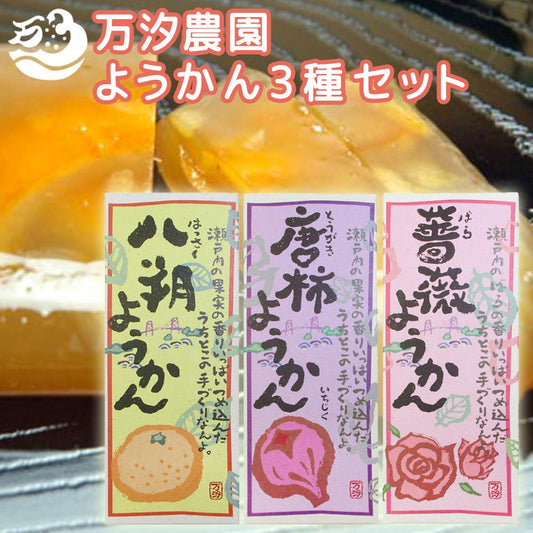 万汐農園 ようかん 3種セット八朔・唐柿・薔薇 送料無料 お取り寄せ はっさく いちじく バラ 尾道 向島