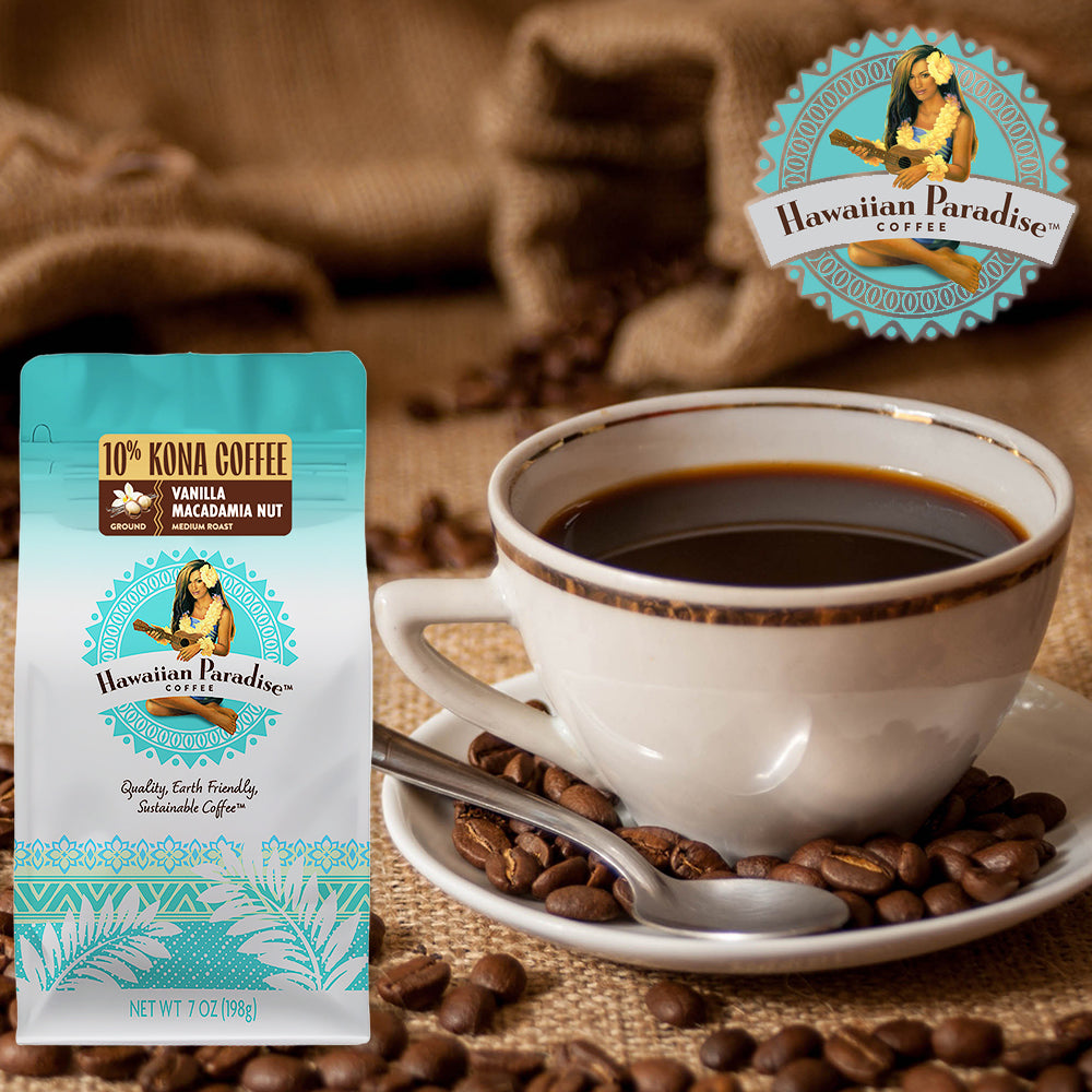 ハワイアンパラダイスコーヒー １０％ コナコーヒー バニラマカダミア １９８ｇ 送料無料 フレーバーコーヒー ハワイ 中挽き お土産