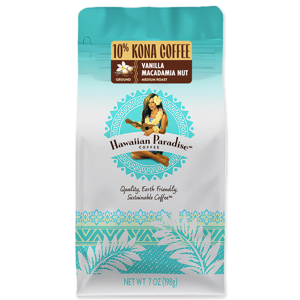 ハワイアンパラダイスコーヒー １０％ コナコーヒー ３品 バニラ、チョコ、ルアウラテ(ココナッツ＆マカダミア) 各１９８ｇ ３袋 送料無料 フレーバーコーヒー ハワイ 中挽き お土産