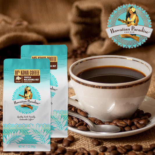 ハワイアンパラダイスコーヒー １０％ コナコーヒー バニラマカダミア １９８ｇ ２袋 送料無料 フレーバーコーヒー ハワイ 中挽き お土産
