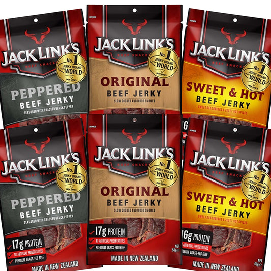 ジャックリンクス ビーフジャーキー ３種６袋セット（５０ｇ×６） オリジナル、ペッパー、スイート＆ホット 送料無料 おつまみ USAジャーキー